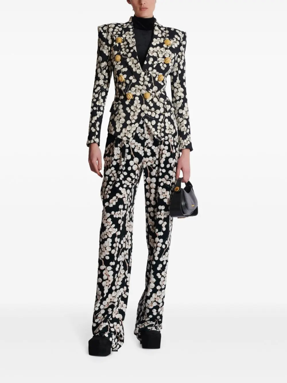Wide-leg pleated velvet trousers - Black & White