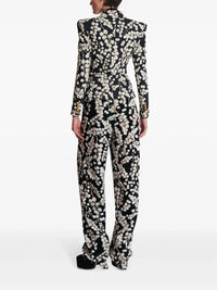 Wide-leg pleated velvet trousers - Black & White