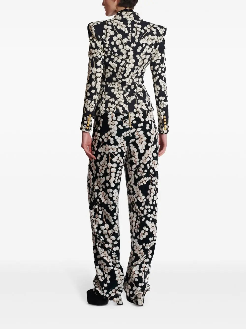 Wide-leg pleated velvet trousers - Black & White