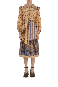 Robe midi Ainika à fleurs en coton - Beige