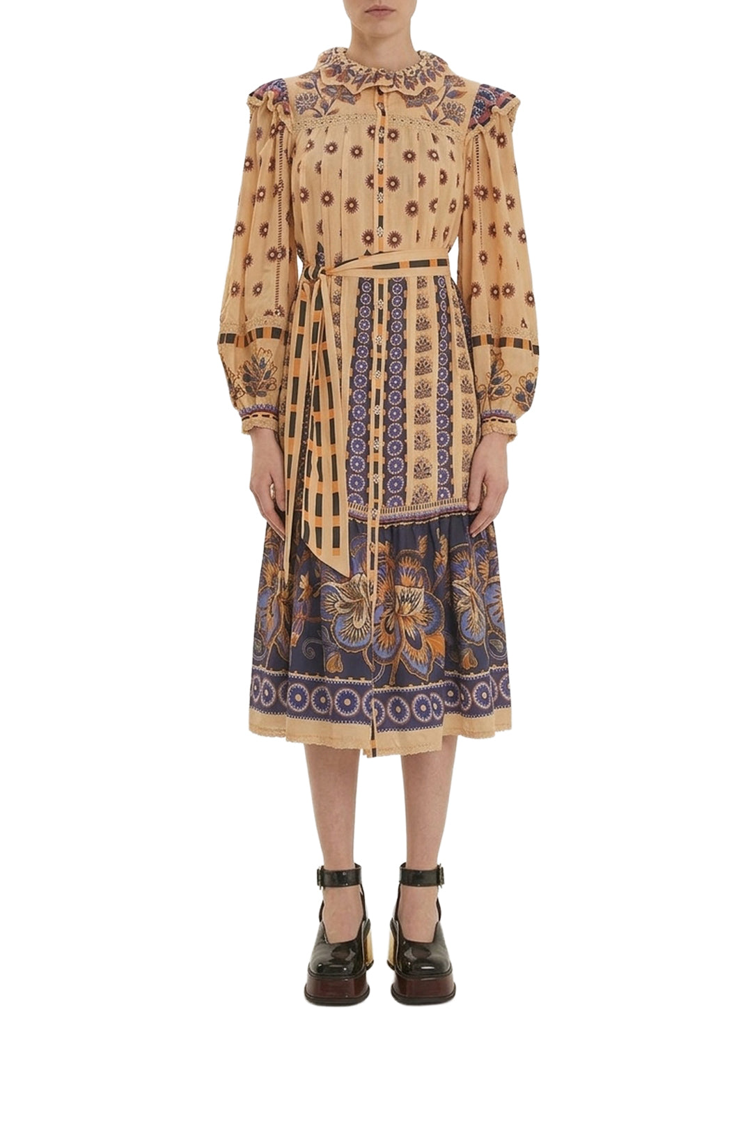 Robe midi Ainika à fleurs en coton - Beige