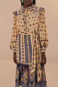 Robe midi Ainika à fleurs en coton - Beige