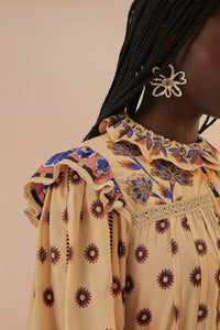 Robe midi Ainika à fleurs en coton - Beige