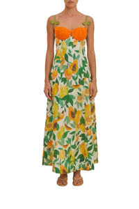 Robe longue à bretelles Papaya Salad en lin - Multicolore