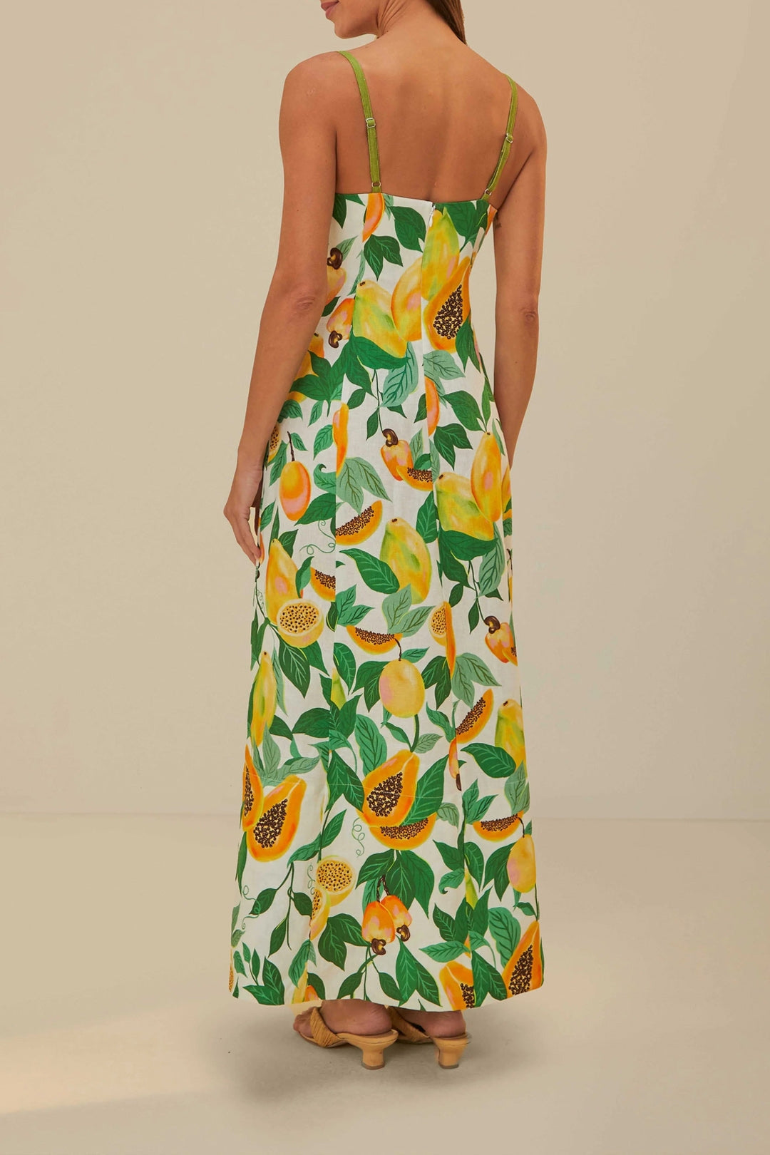 Robe longue à bretelles Papaya Salad en lin - Multicolore