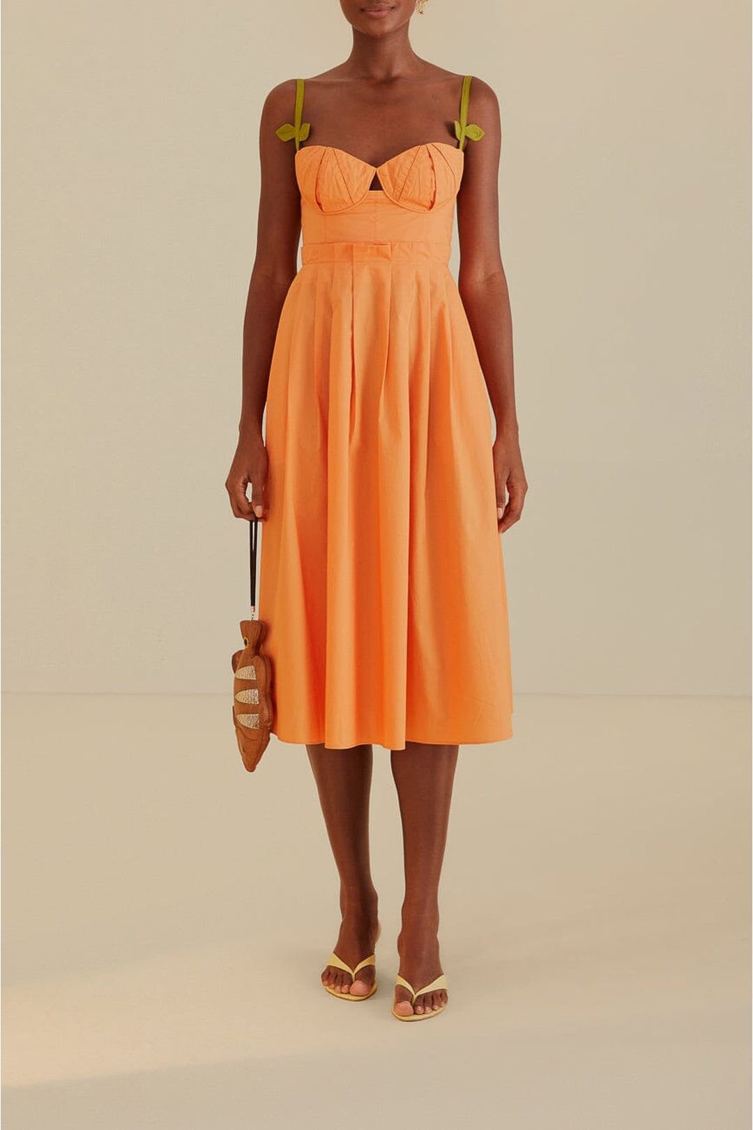 Robe midi à bretelles bicolore en coton - Orange