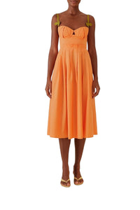 Robe midi à bretelles bicolore en coton - Orange