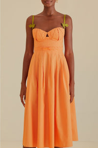 Robe midi à bretelles bicolore en coton - Orange