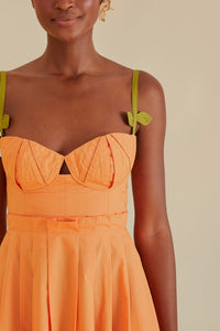 Robe midi à bretelles bicolore en coton - Orange