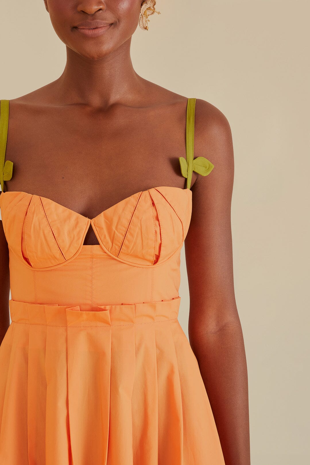 Robe midi à bretelles bicolore en coton - Orange