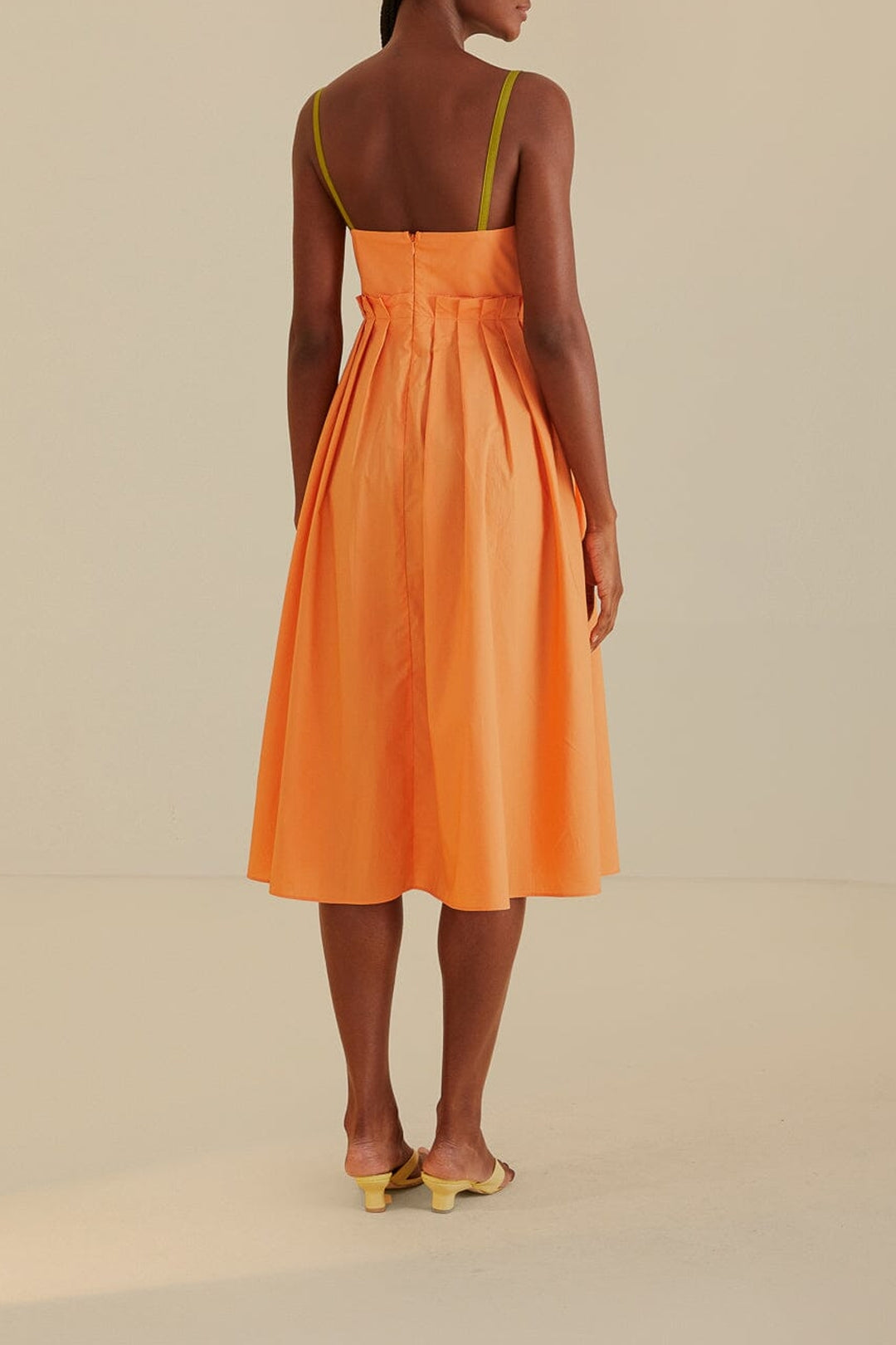 Robe midi à bretelles bicolore en coton - Orange