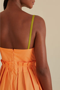 Robe midi à bretelles bicolore en coton - Orange