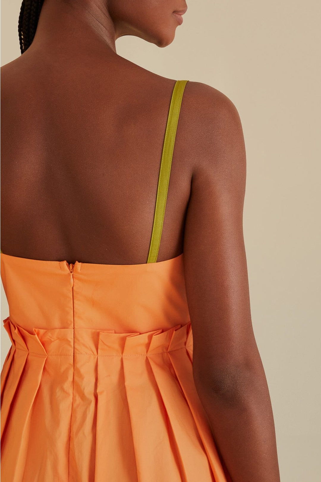 Robe midi à bretelles bicolore en coton - Orange