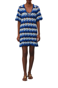 MEDIA OFF LINE_Robe Fan Stitch en crochet en coton - Bleu