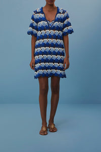 MEDIA OFF LINE_Robe Fan Stitch en crochet en coton - Bleu