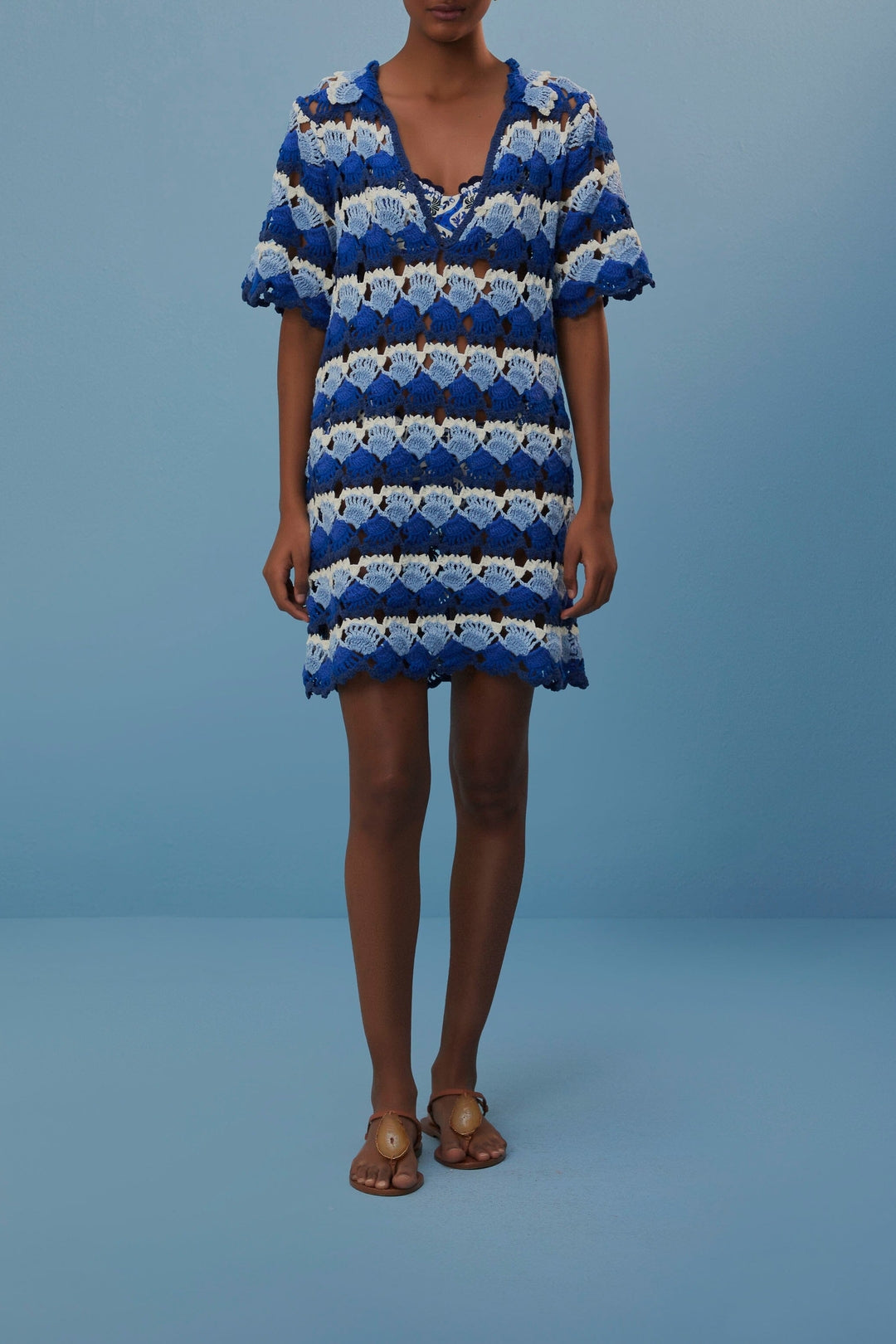MEDIA OFF LINE_Robe Fan Stitch en crochet en coton - Bleu