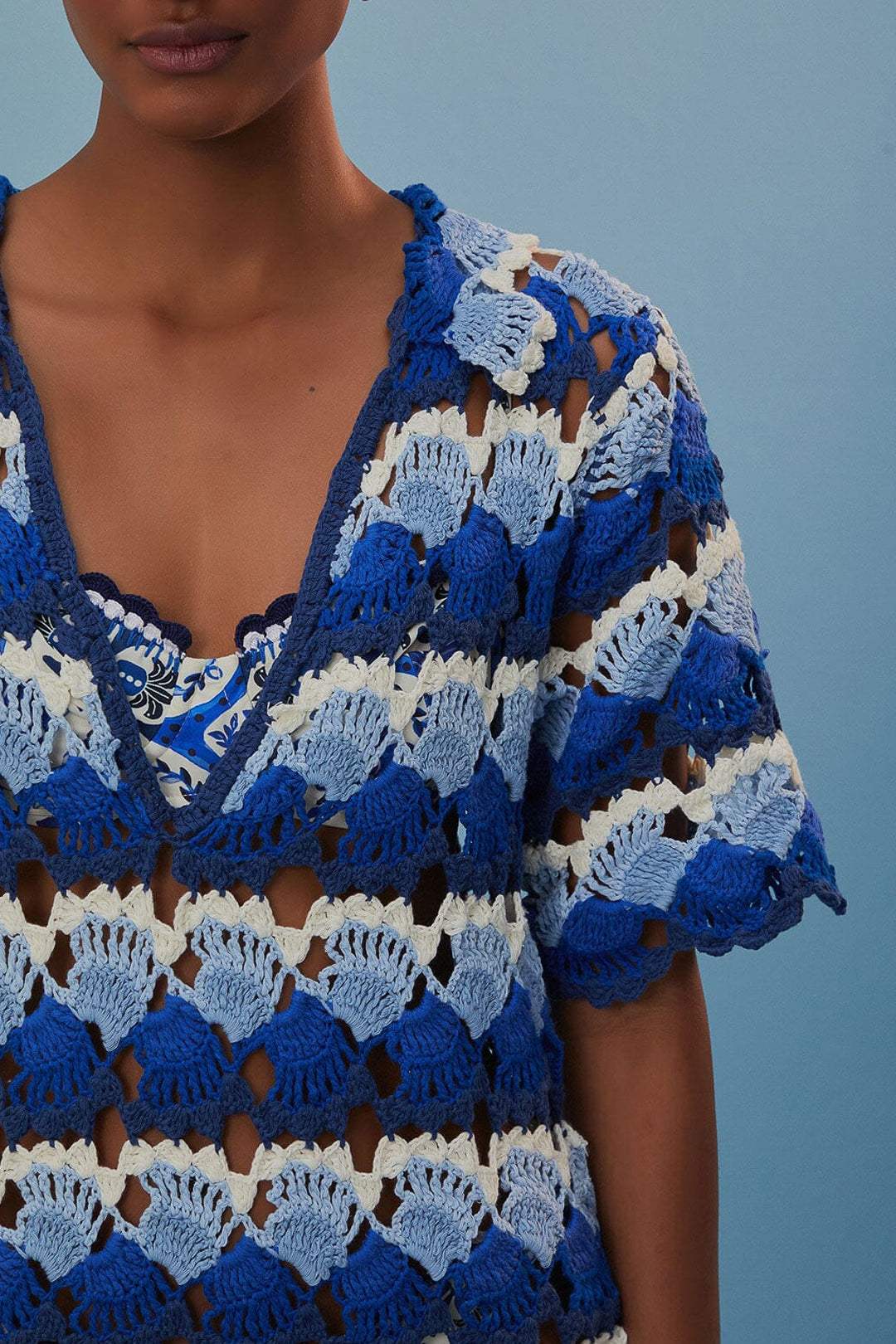 MEDIA OFF LINE_Robe Fan Stitch en crochet en coton - Bleu