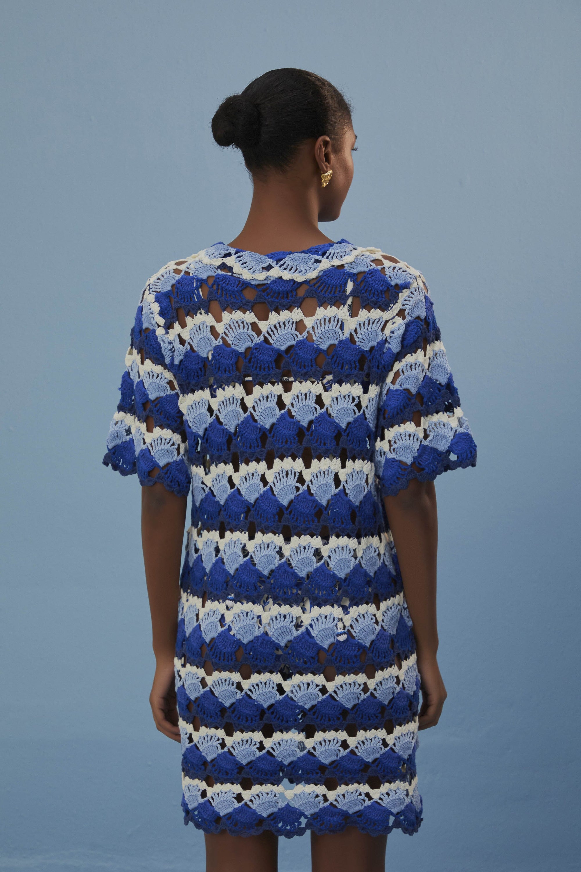 MEDIA OFF LINE_Robe Fan Stitch en crochet en coton - Bleu