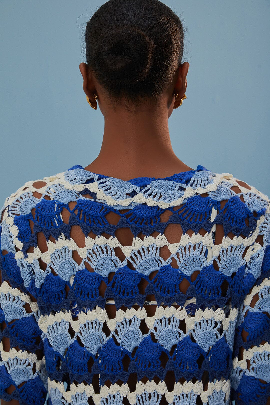 MEDIA OFF LINE_Robe Fan Stitch en crochet en coton - Bleu