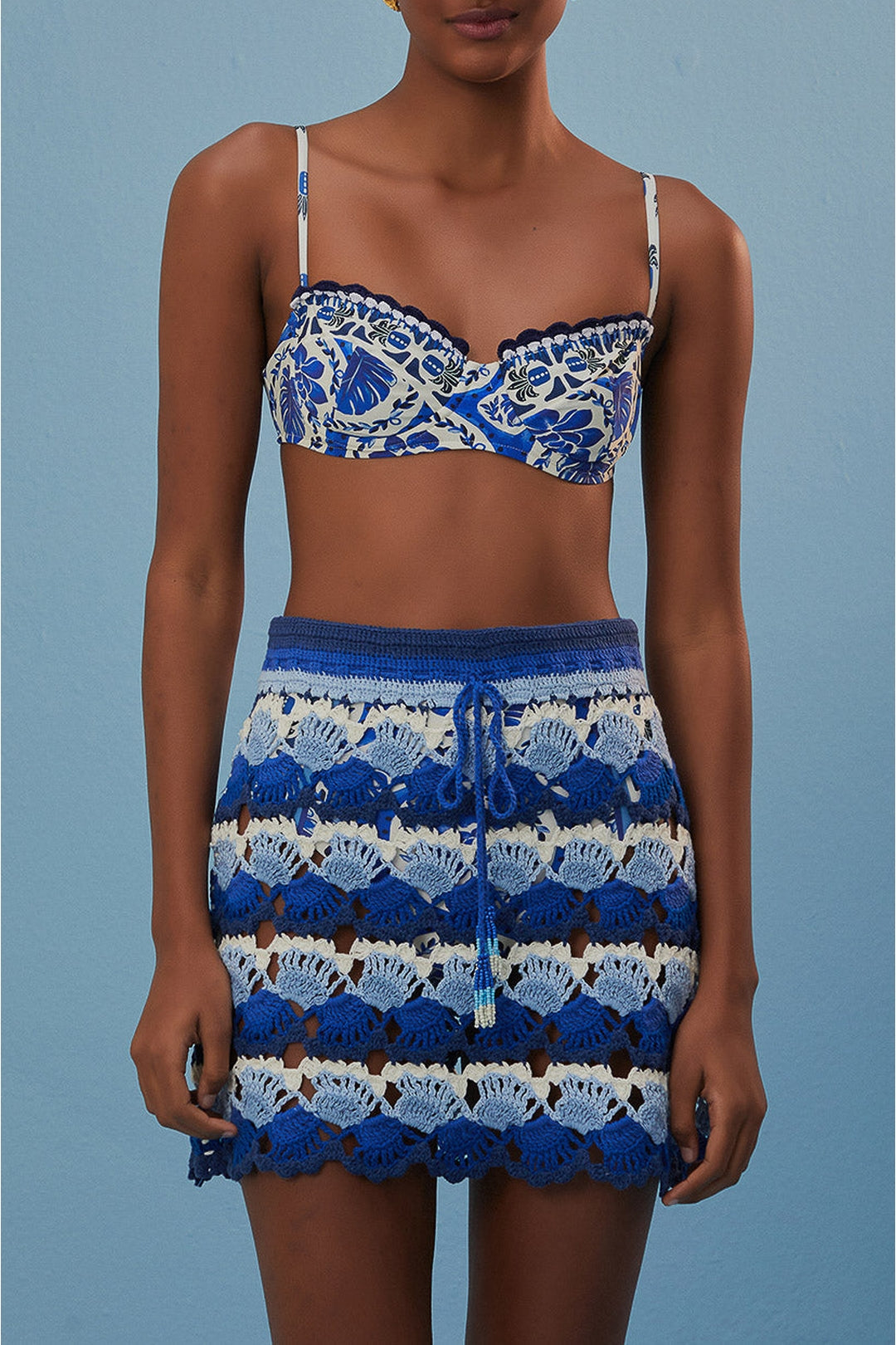 Jupe en crochet bicolore - Bleu