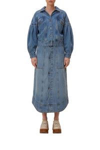 Jupe en denim à volants - Bleu