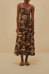Robe midi Shuhu à bretelles en coton mélangé - Marron