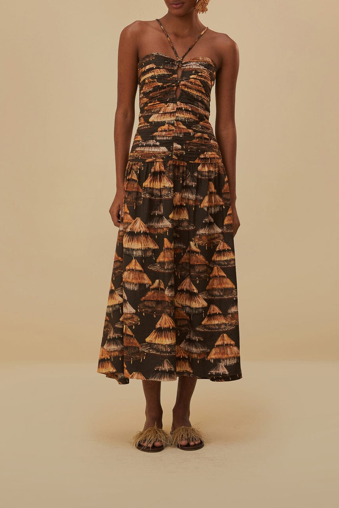 Robe midi Shuhu à bretelles en coton mélangé - Marron