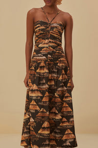 Robe midi Shuhu à bretelles en coton mélangé - Marron