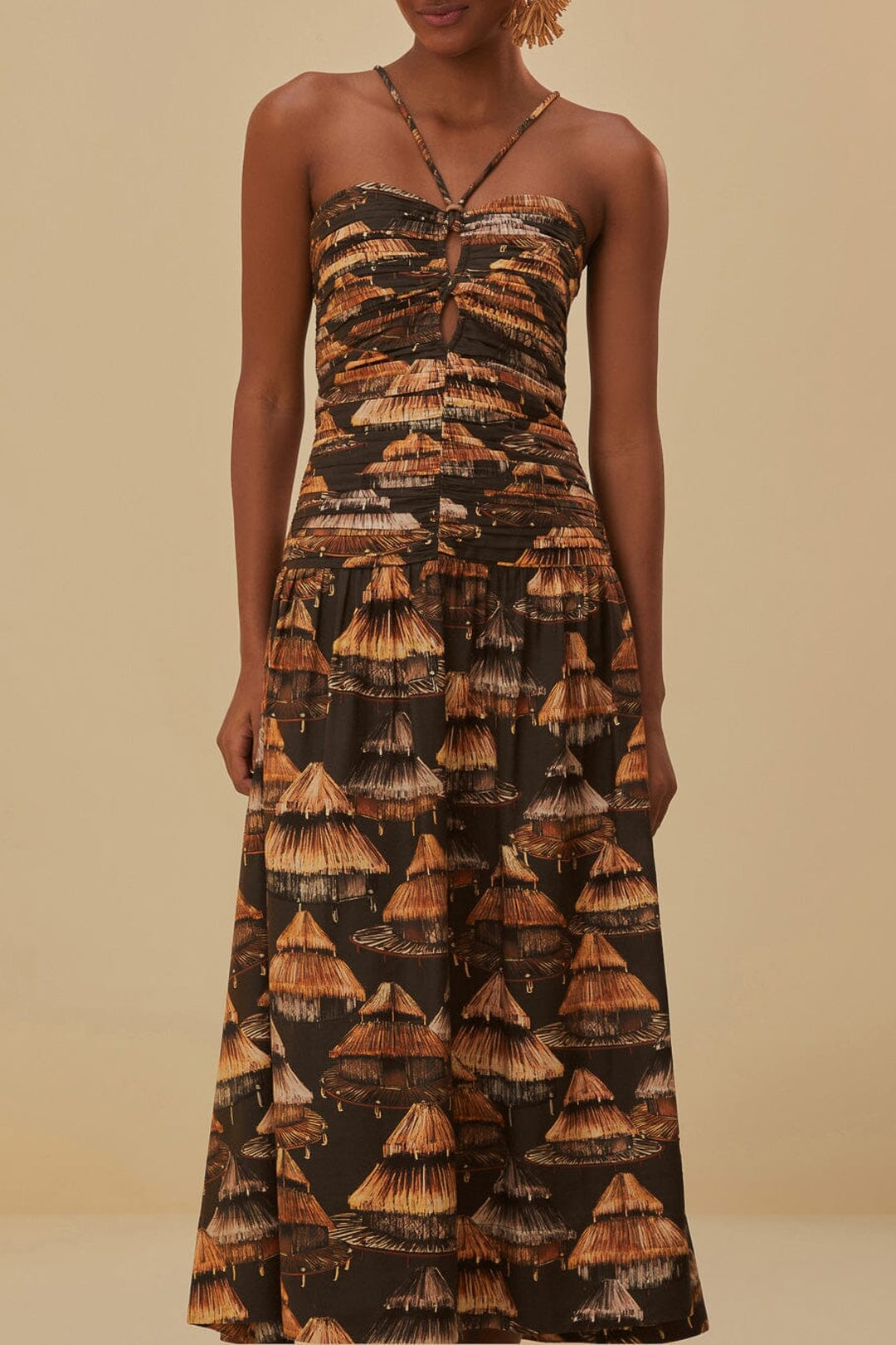 Robe midi Shuhu à bretelles en coton mélangé - Marron