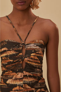 Robe midi Shuhu à bretelles en coton mélangé - Marron
