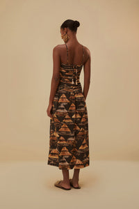 Robe midi Shuhu à bretelles en coton mélangé - Marron