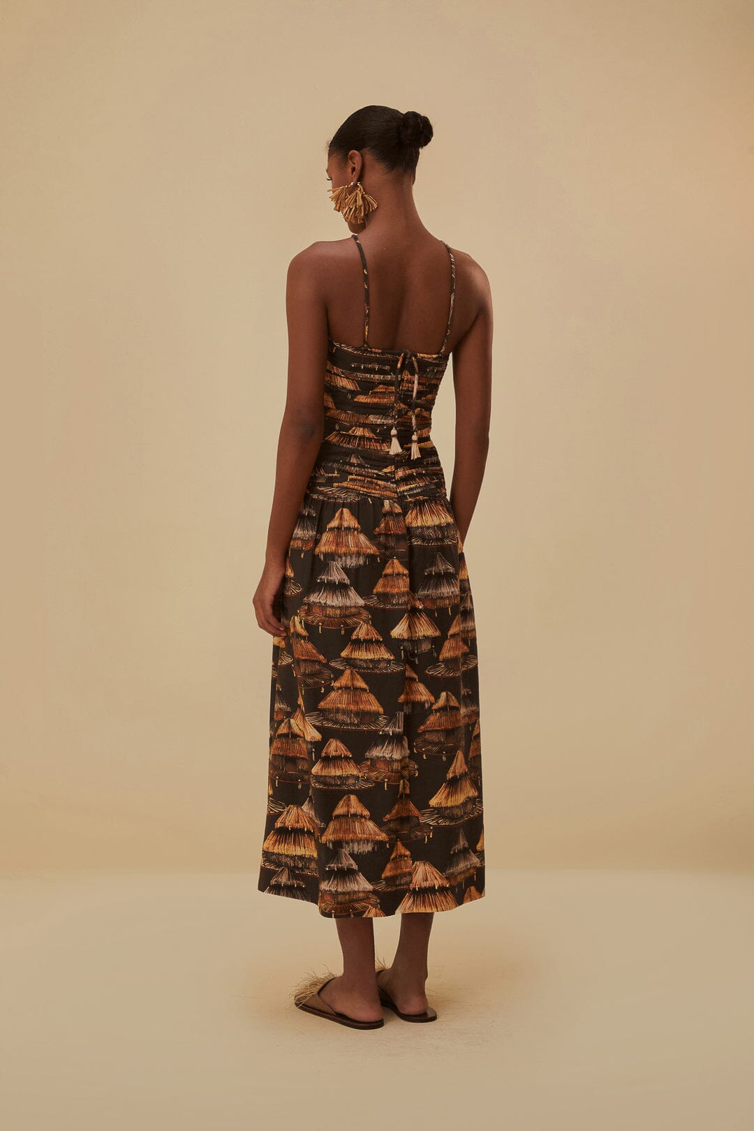 Robe midi Shuhu à bretelles en coton mélangé - Marron