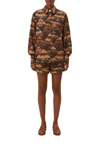 Chemise Shuhu à manches longues en coton mélangé - Marron