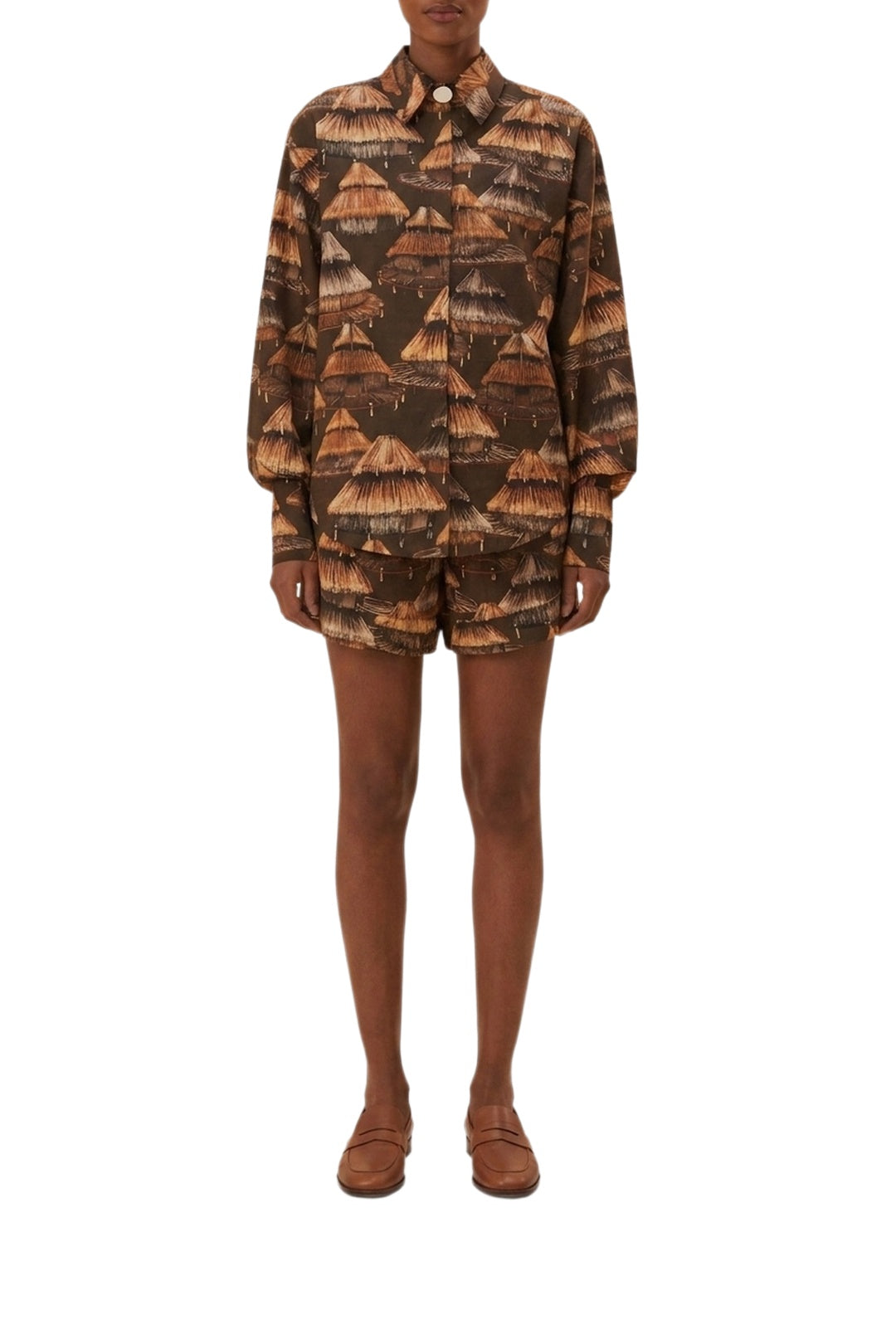 Chemise Shuhu à manches longues en coton mélangé - Marron