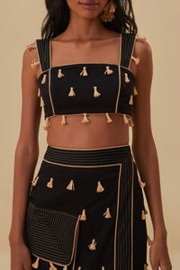 Top Raffia Fringed - Noir