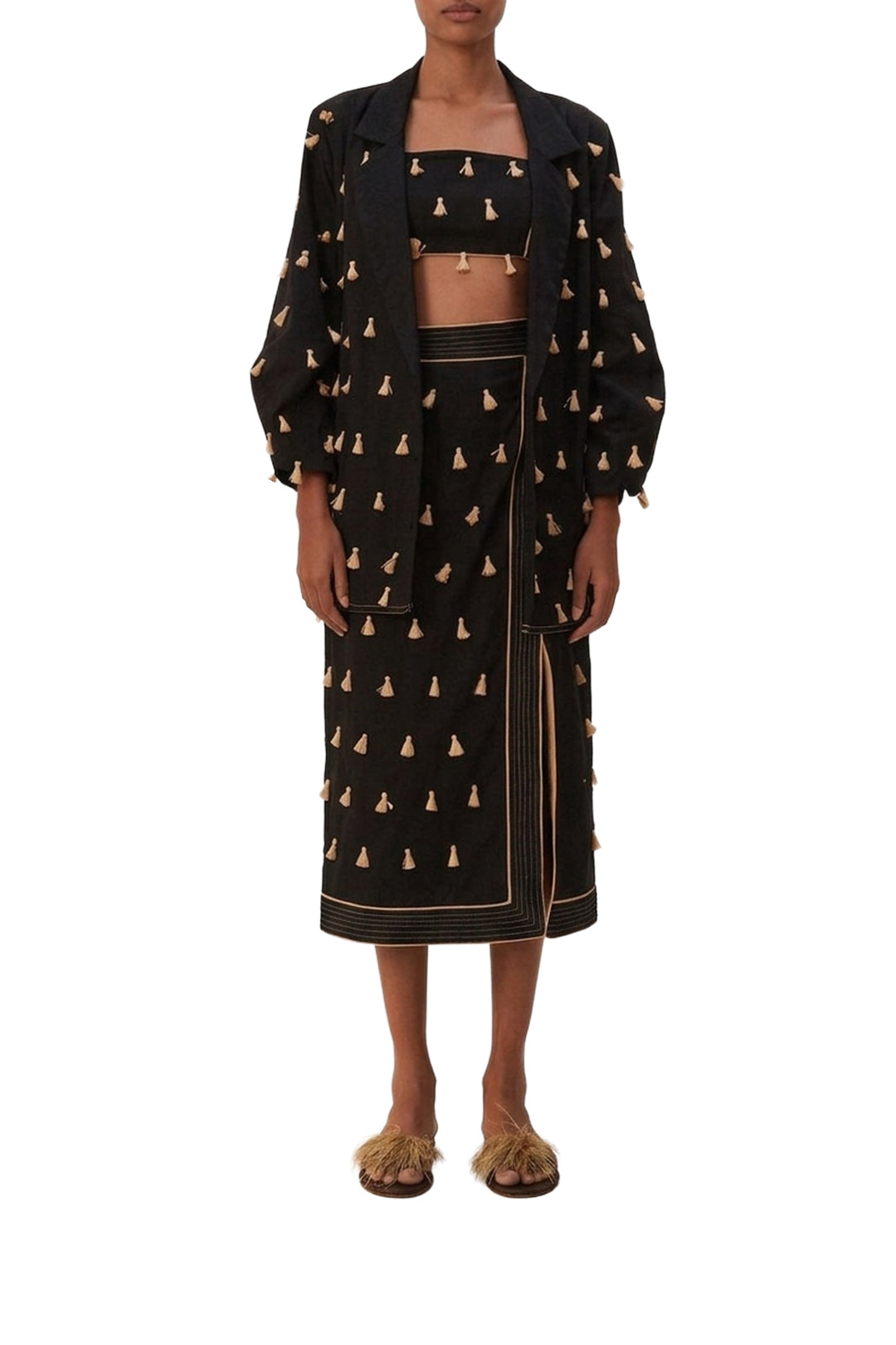 Top Raffia Fringed - Noir