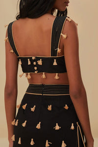 Top Raffia Fringed - Noir