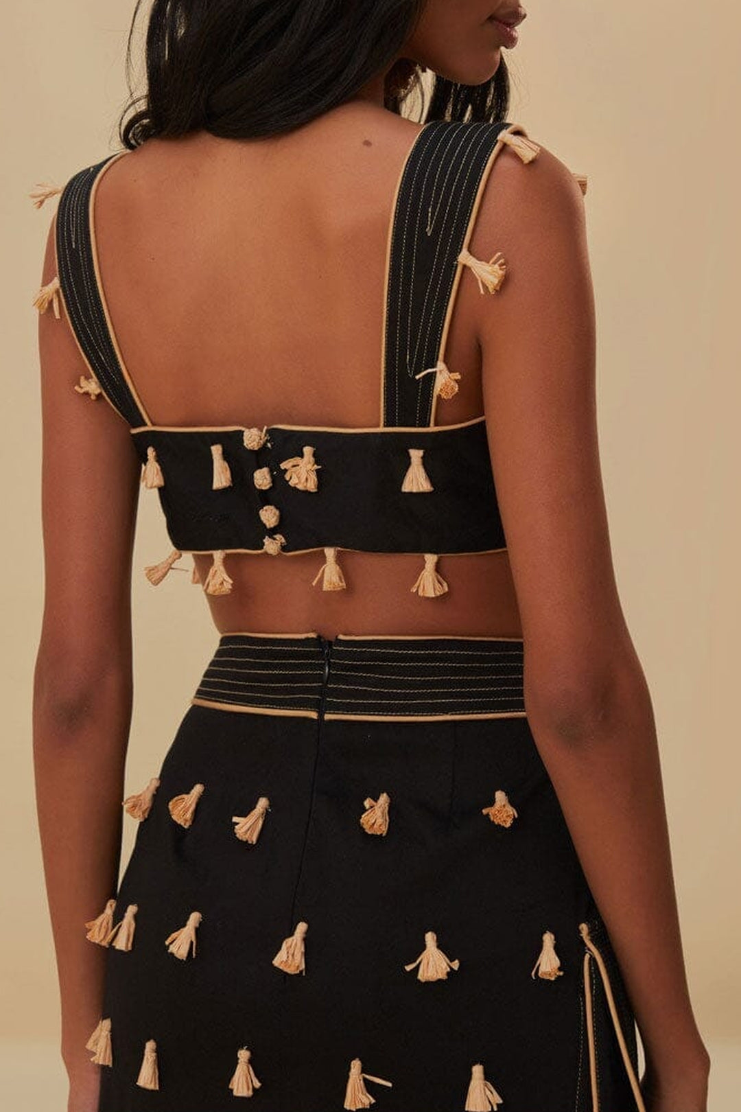 Top Raffia Fringed - Noir