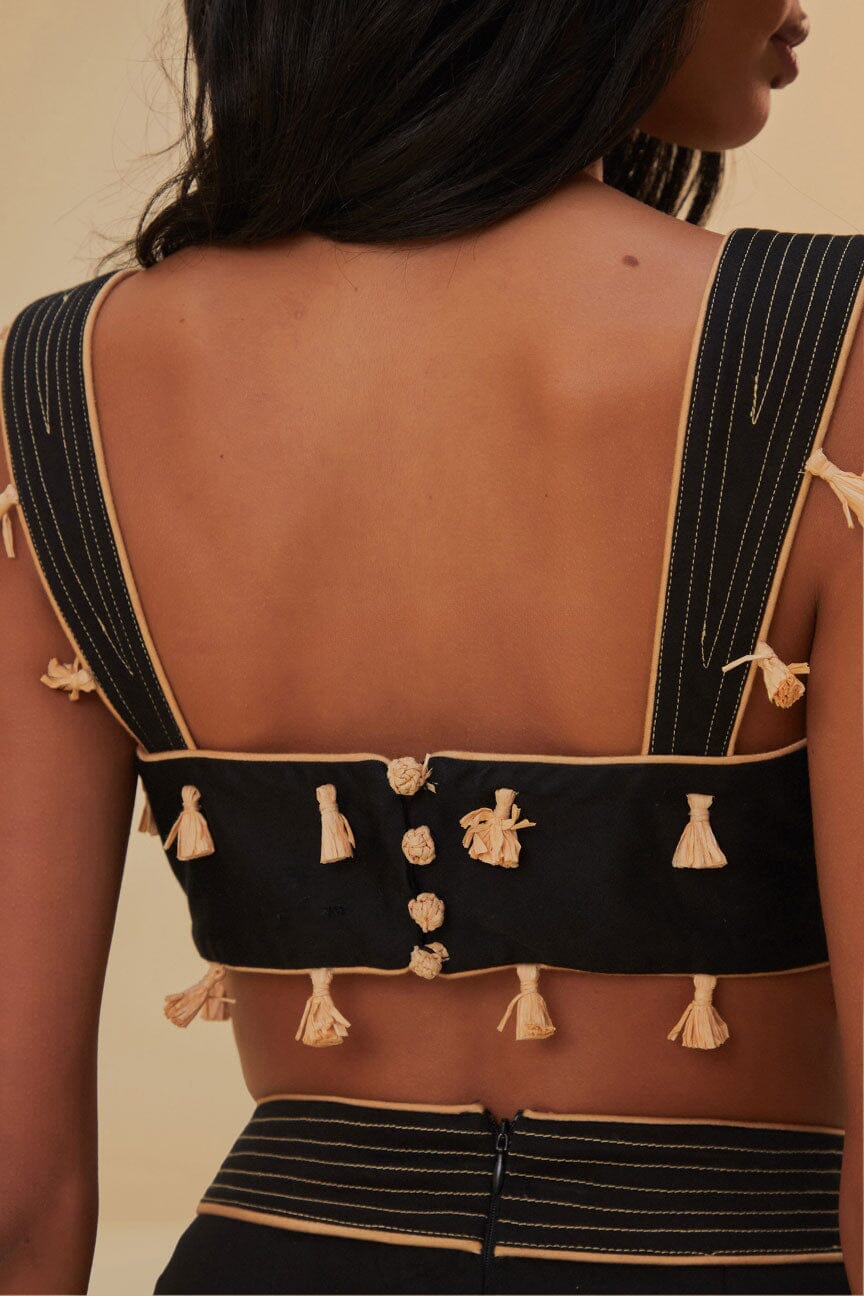 Top Raffia Fringed - Noir