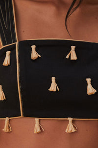 Top Raffia Fringed - Noir
