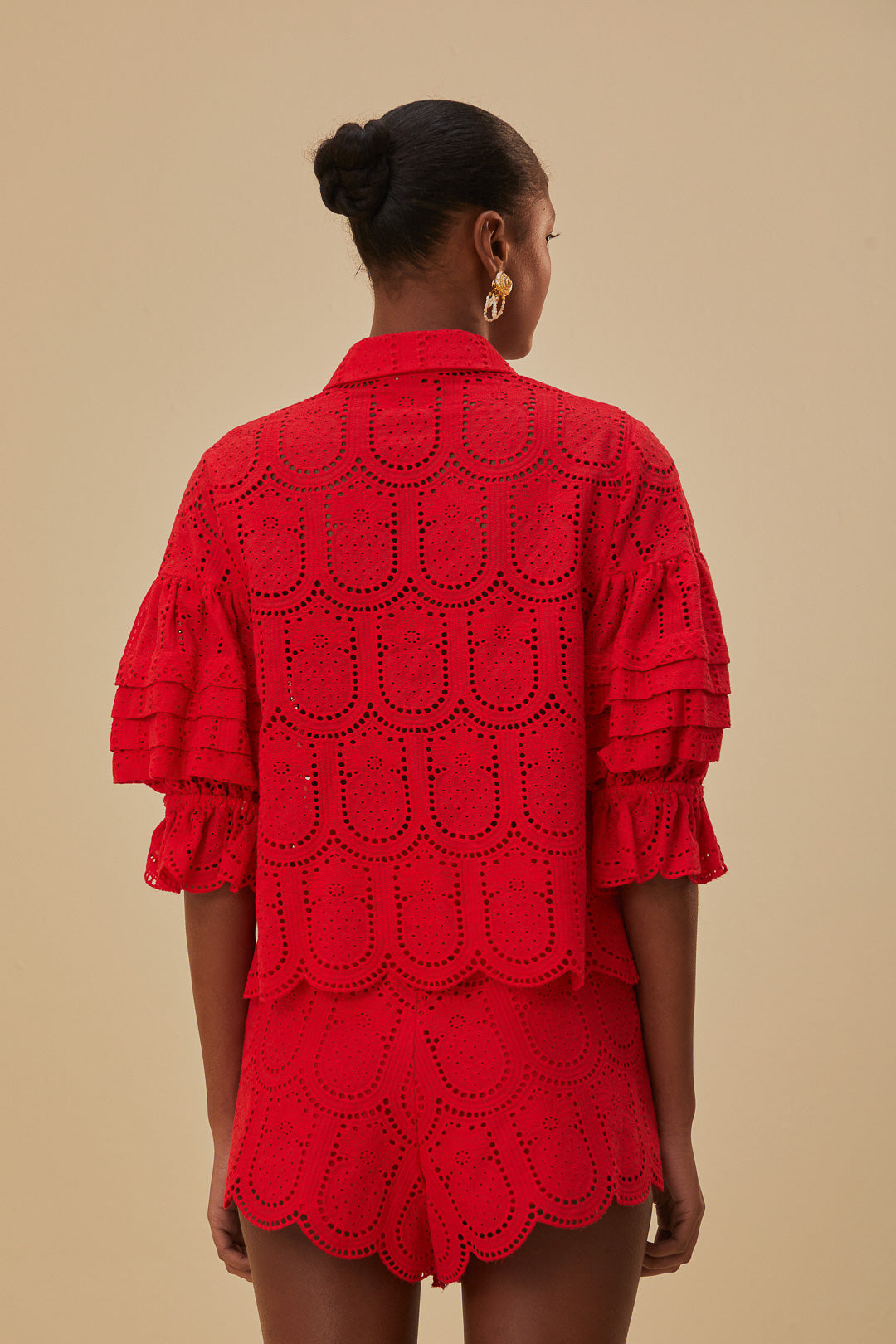 Cotton pineapple eyelet blouse - Red