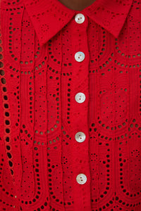 Cotton pineapple eyelet blouse - Red