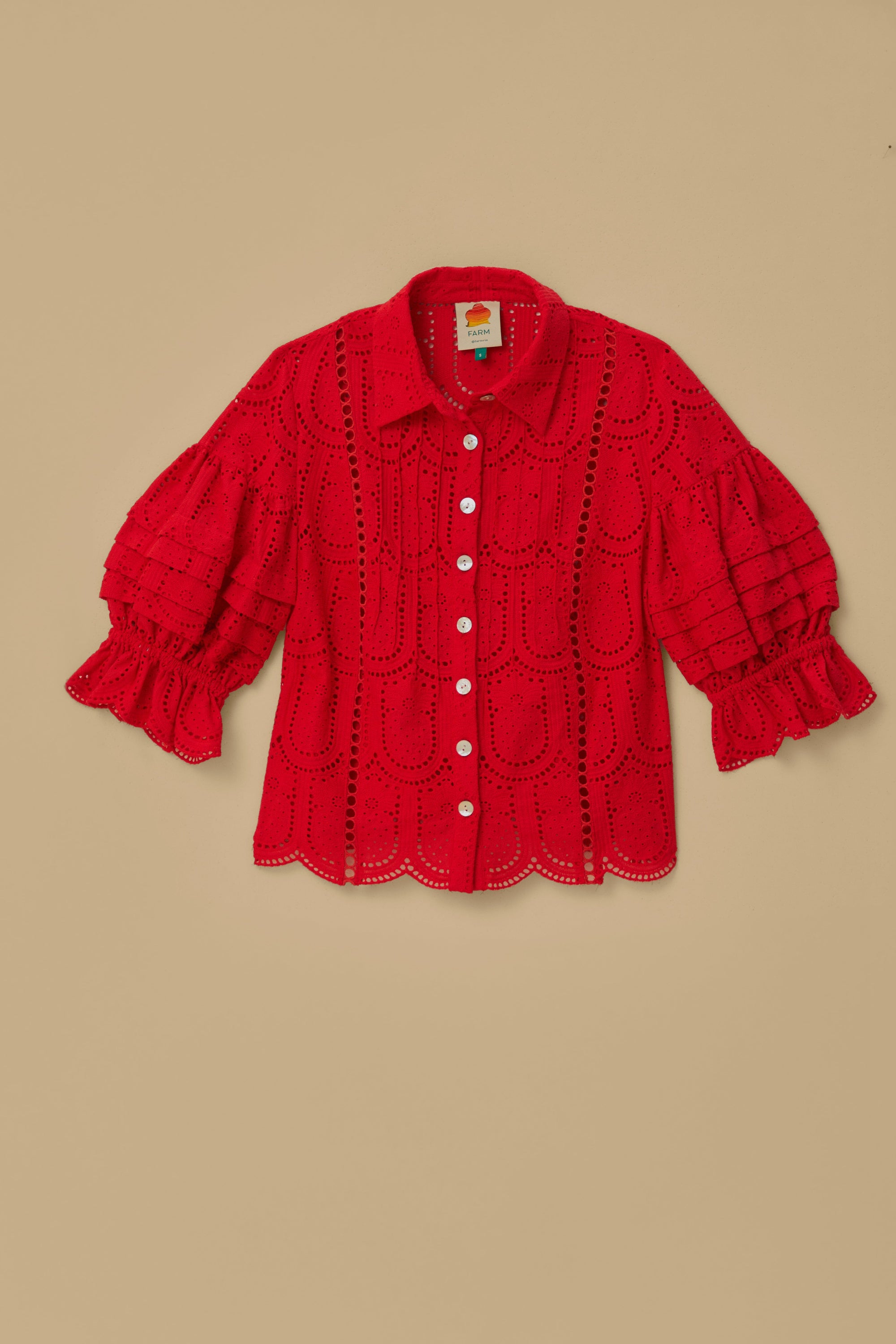 Cotton pineapple eyelet blouse - Red