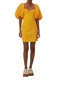 Robe courte Monstera à manches courtes en coton - Jaune