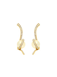 1qty NEW / Or gris 18 ct Boucles d'oreille Ruban "Princesse Burmane" sur or gris 18 carats serties de perle synthétique blanche // RECO : 320€