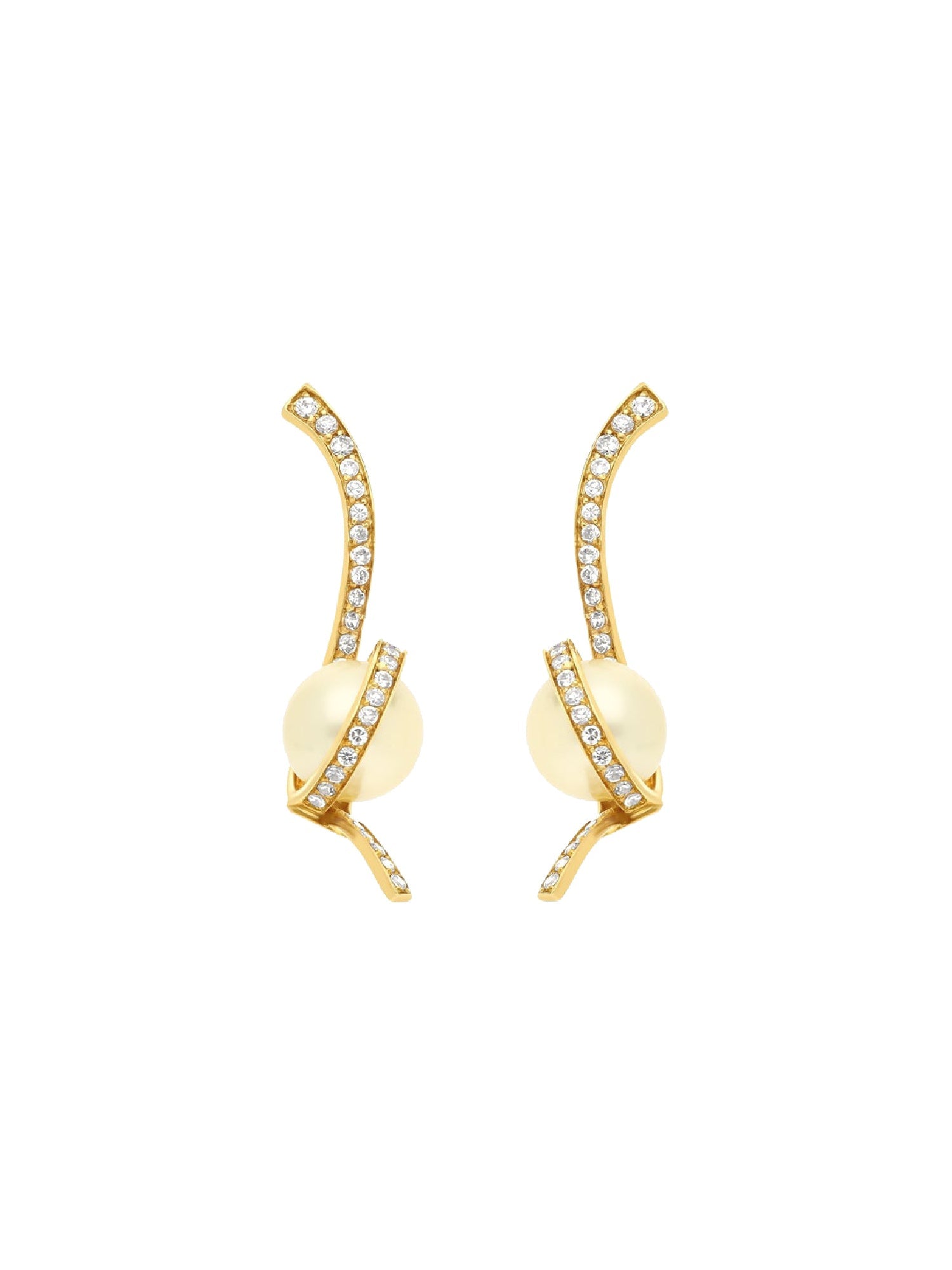 1qty NEW / Or gris 18 ct Boucles d'oreille Ruban "Princesse Burmane" sur or gris 18 carats serties de perle synthétique blanche // RECO : 320€