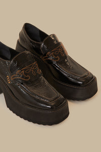 MEDIA OFF LINE_Mocassins compensé en cuir - Noir