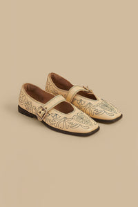 MEDIA OFF LINE_Ballerines brodées en cuir - Beige