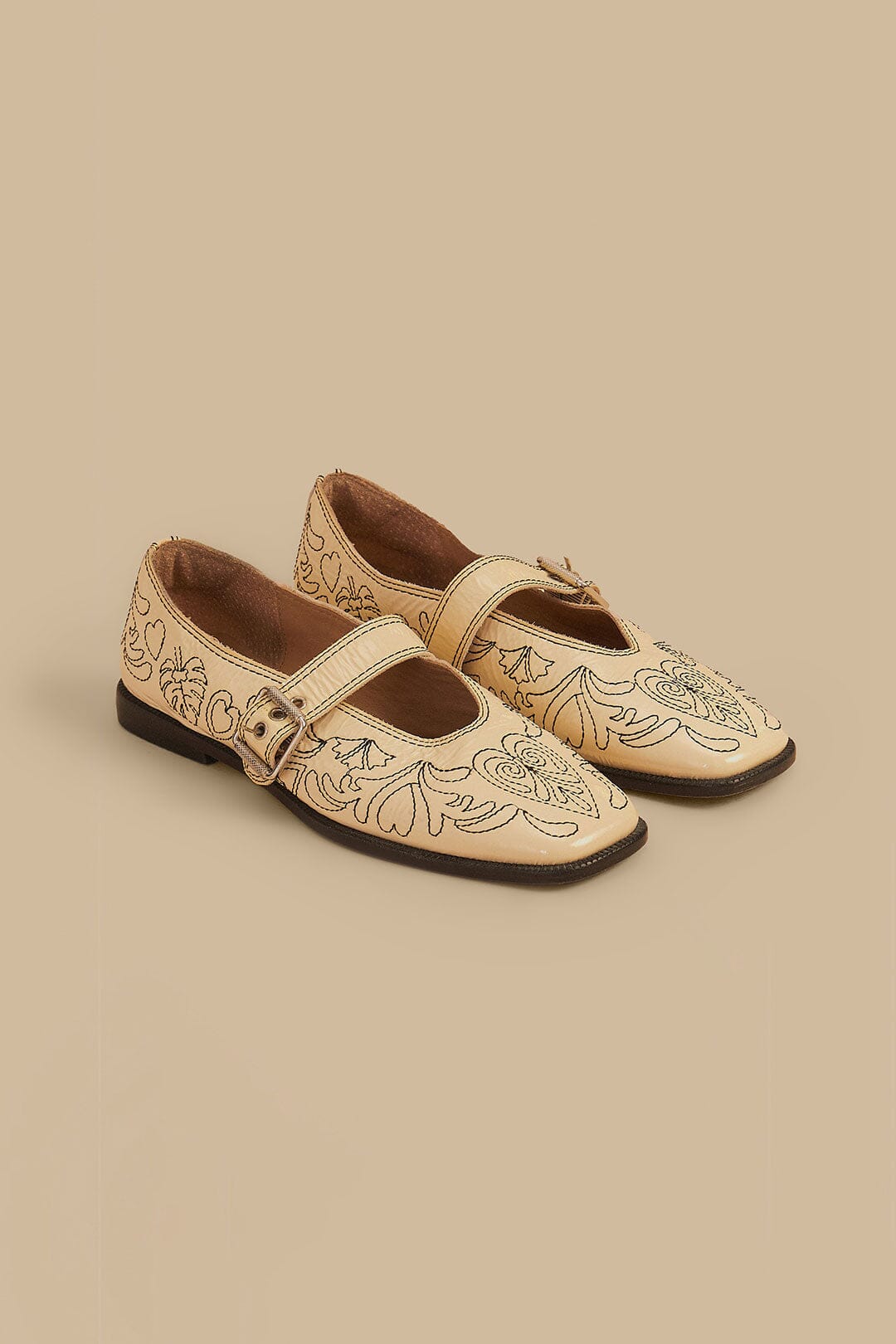 MEDIA OFF LINE_Ballerines brodées en cuir - Beige