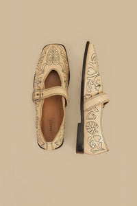 MEDIA OFF LINE_Ballerines brodées en cuir - Beige